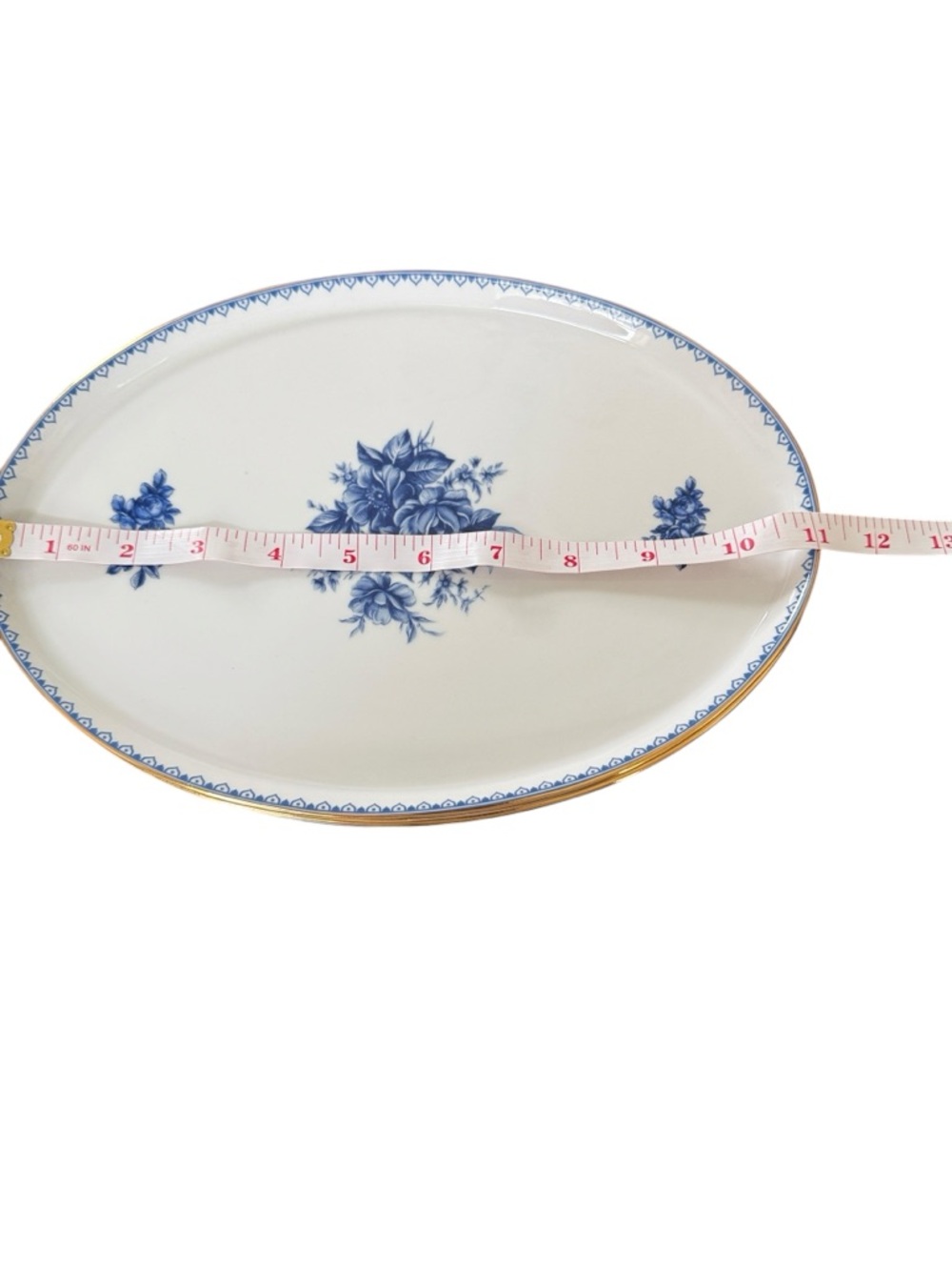 Limoges France Blue Floral Oval Serving Platters Set of 2 Gold Trim - Picture 5 of 6